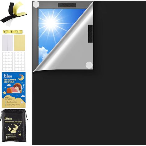Occultant sans Percage Tore Fenetre Portable pour Chambre Grenier Bureau Caravane (Noir, 300 x 145 cm) (1/5)