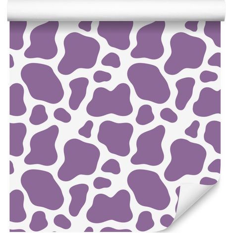 Carta da parati con macchie di mucca viola, bianca, grigio chiaro e lavanda 50x1000 cm (1/5)
