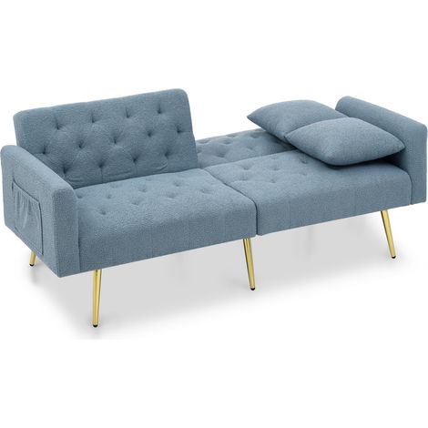 2-Sitzer-Sofa aus blauem Teddy-Bouclé mit 3-fach verstellbarer Rückenlehne (1/5)