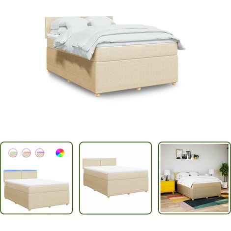 vidaXL LED-Beleuchtung - Boxspringbett mit Matratze Creme 140x200 cm Stoff (1/5)