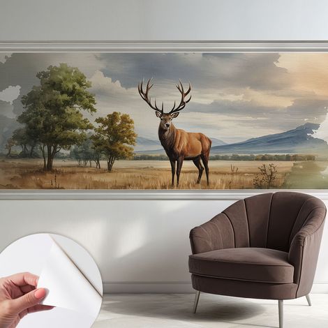 Papier peint adhésif décoratif avec colle pour salon chambre à coucher et bureau Design moderne et facile à poser Cerf majestueux 250x104 cm (1/5)