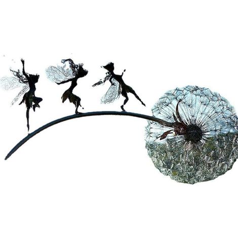 Fée Pissenlit dansant avec Robin, elfe blanc, sculpture en fer, artisanat du métal