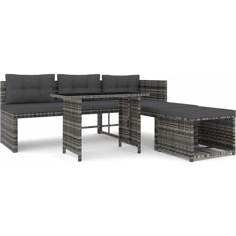 Maison Exclusive - 4-tlg. Garten-Essgruppe mit Kissen Grau Poly R (1/5)
