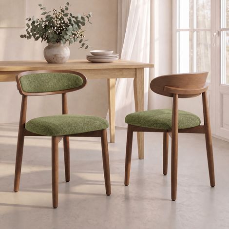 COLAMY Lot de 2 Chaises de Salle à Manger en Bois Massif, Chaises Scandinaves avec Dossier Ergonomique et Assise Rembourrée, Confortable avec Support Lombaire,Salle à Manger,Vert (1/5)