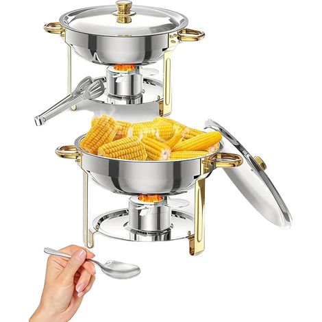 Plat à réchaud, capacité de 5 quarts, construction en acier inoxydable, 2pcs (1/2)