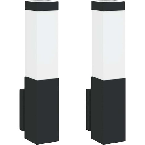 Lot de 2 appliques murales extérieures design moderne 10.5 x 6 x 33 cm en acier inoxydable noir
