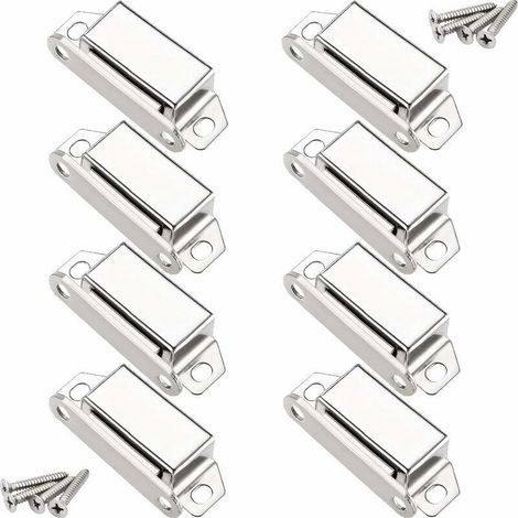 Aimants loqueteaux magnétiques. 10 kg loqueteau de porte magnétique et 32 vis. 304 Acier inox. loqueteaux magnétiques aimanté pour fermeture de porte meuble/armoire/placard (paquet de 8). (1/3)