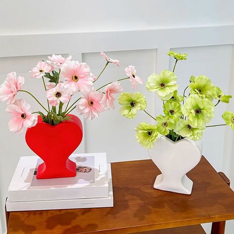 Vase En Forme De Coeur - Résine Blanche - Pour Fleurs Fraîches Ou Artificielles - Centre De Table Mariage Saint-Valentin - 16 X 14 X 6 Cm - 1 Pièce (1/5)