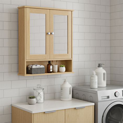 Armoire de Salle de Bain Murale, Meuble Miroir avec 2 Portes, Rangement Mural, 13 x 56,5 x 58,5 cm, Jaune (1/5)