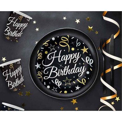 BUON COMPLEANNO Bicchieri di carta da 250 ml, confezione da 6 pezzi. (1/2)
