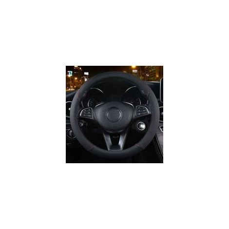 Coprivolante per auto, coprivolante in pelle 37-39 cm, antiscivolo, traspirante, in fibra di carbonio, elastico, professionale, universale - nero e rosso (1/4)