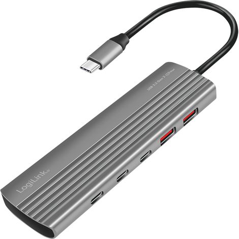 Hub USB 3.2 Gen2 USB-C LogiLink con 10 porte (8 USB-C, 2 USB-A PD, 100 W), ultra sottile, Thunderbolt 3/4, grigio siderale. (1/5)