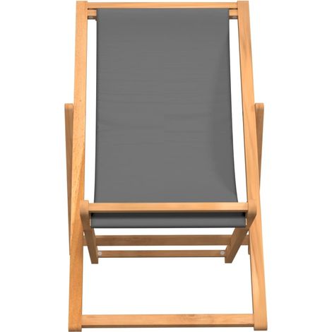INLIFE Chaise de plage pliable Bois de teck solide Gris (1/5)