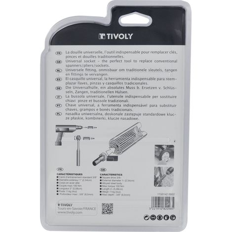 Tivoly • Set di bussole universali da Ø7 a 19mm + 1 chiave a cricchetto + 1 portabussole 1/4" 