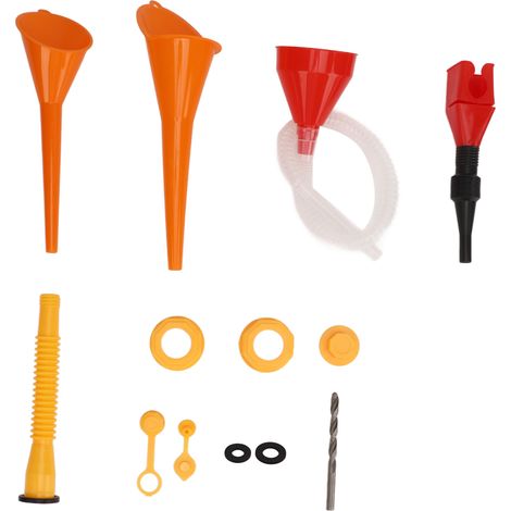 Auslaufsicherer Einfüllstutzen für Benzinkanister, robuste Zapfpistole mit Betankungstrichter, flexiblem Gelenk und 8-mm-Bohrern, Ersatzteilset. (1/5)
