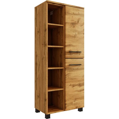 Badezimmerschrank mit Regal MORISSON-03 in Wotan Eiche Nb., hängend und stehend einsetzbar, B/H/T: ca. 55/130/35 cm (1/5)