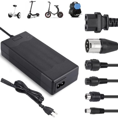 Cargador de scooter eléctrico, cargador universal de hoverboard de 42 V 2 A para batería de litio de 36 V con 6 conectores compatible con Xiaomi M365, Ninebot, scooters eléctricos y monociclos.