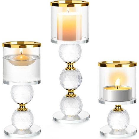 Glaskerzenhalter, 2er-Set Teelichthalter, Kristallkerzenhalter für Hochzeiten, Zuhause und Partydekoration