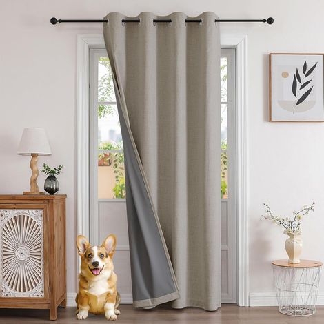 Thermal Insulated Blackout Curtain with Eyelets 52 x 137 cm, 1 Panel, Double Curtains Linen Effect Anti Cold and Heat for Door Window Bedroom Living Room Dressing Closet – Linen Colour (1/5)