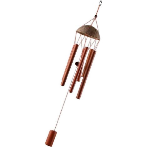 Campana de viento de bambú para jardín o patio exterior - Decoración con cúpula de coco - Cáscara de coco (1/5)