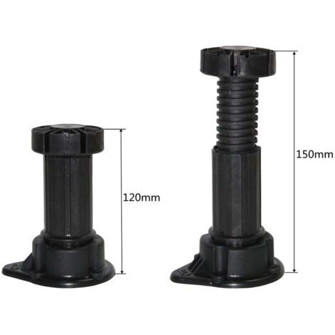 Juego de 12 patas ajustables para muebles, patas de plástico para armarios con base de fijación mediante clip - Altura de 120 a 150 mm (1/4)