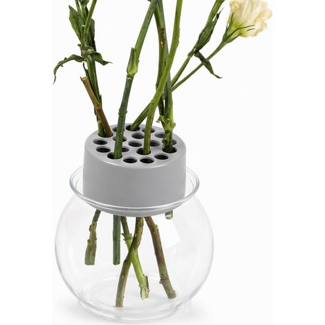 Pique-fleurs en spirale pour vase gris grande taille (1/5)