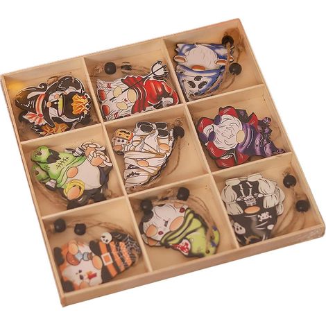 Set di 9 decorazioni di Halloween in legno da appendere (1/5)