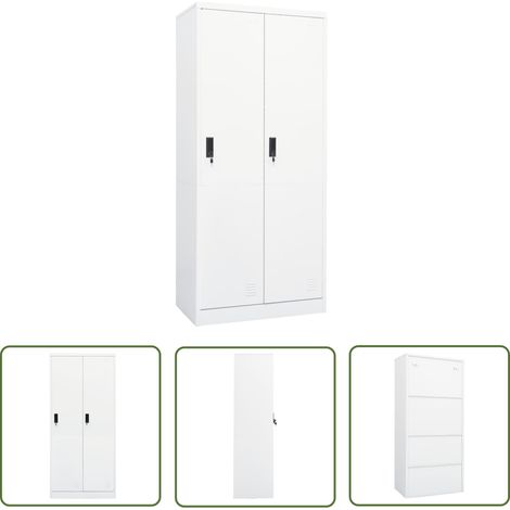 The Living Store Garde-robe Blanc 80x50x180 cm Acier - Armoire Blanche - Meuble Rangement - Dressing Acier - Placard Design - Armoire Vestiaire (1/5)
