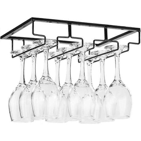 Porte-verres à vin suspendu en métal, à fixer sous un meuble, avec vis, en fer inoxydable, à 3 niveaux, idéal pour la cuisine, le bar ou le restaurant. (1/5)