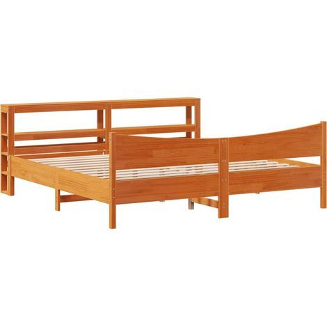 Maison Exclusive - Cadre de lit et tête de lit cire marron 200x200 cm bois de pin (1/5)