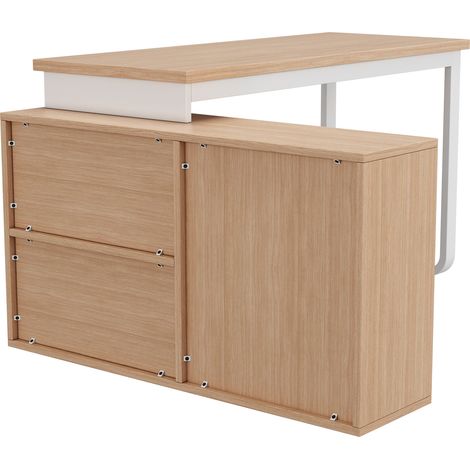 Bureau, avec tiroirs, 147 x 100 x 75,3 cm, métal et acier, bois naturel (1/5)