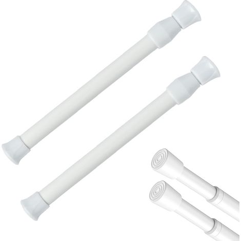 Lot de 2 Tringles à rideaux sans perçage, Tringle rideau plafond sans percage, Tringle à rideau à pince, Rideaux, Placards, Bistro, Petite fenêtre, étagère (30-50 cm, blanc) (1/5)