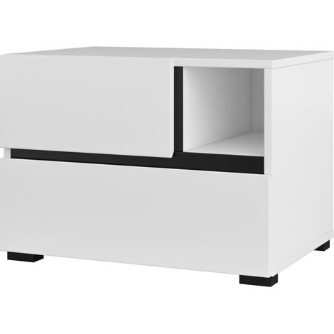 Mesa de noche HAVANA blanca y negra – 2 cajones y 1 nicho – Diseño contemporáneo y funcional (1/5)