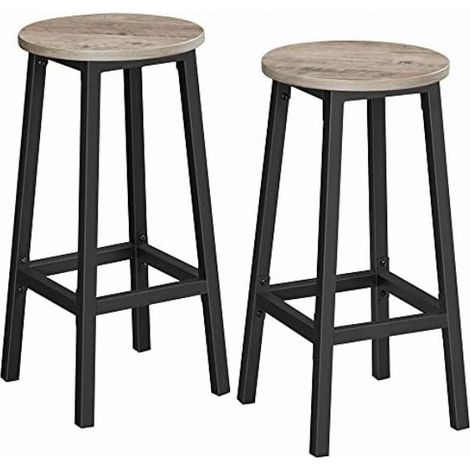 VASAGLE Set di 2 Sgabelli da Bar, Sedie da Cucina, Struttura in Metallo, Montaggio Facile, Alto 65 cm, con Poggiapiedi, per Cucina, Soggiorno, Sala da Pranzo, Greige Melange e Nero LBC032B02 (1/5)