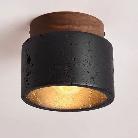 Plafonnier japonais en pierre à trou noir naturel wabi-sabi simple, applique murale d'art décoratif, couloir d'entrée, lampe murale de balcon de maison (1/5)
