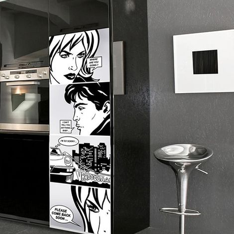 Sticker mural réfrigérateur anglais amoureux 59,5 cm x 180 cm – Adhésif décoratif noir – Décoration intérieure cuisine – Plage (1/4)