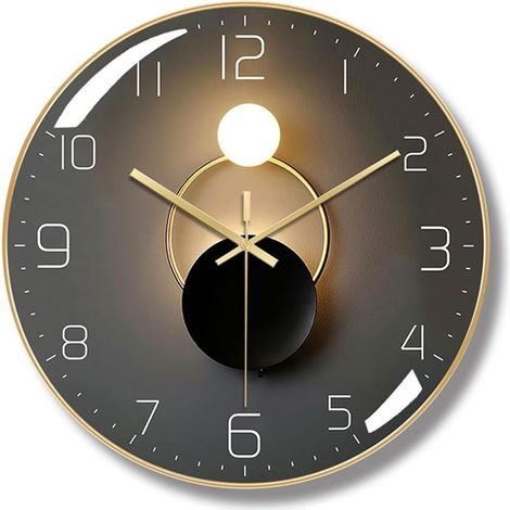 Modern Clock Wall-mounted Quiet,Pendule Wall-mounted of 30 cm of Diameter, Round Digital to Quartz(Black) (1/5)