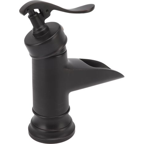 Robinet de lavabo monotrou en cuivre avec sortie cascade, robinet de toilette sous comptoir, robinet d'eau chaude et froide noir