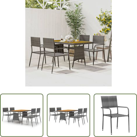 vidaXL Chaises de jardin - Mobilier à dîner d'extérieur 5 pcs Résine tressée Gris (1/5)