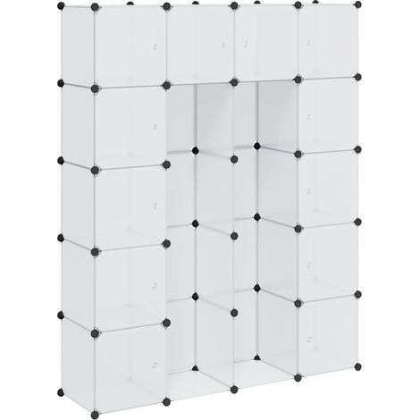 Elegante armadio modulare 14 scomparti 37 x 146 x 180 cm in plastica bianca 020046222