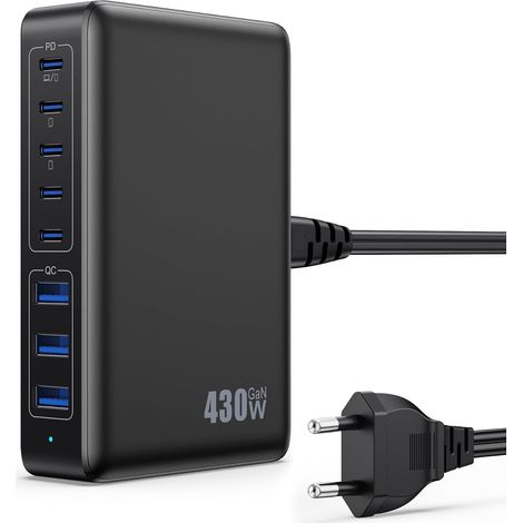 430W Chargeur USB Multiple, 8 Ports GaN Ⅳ Tech PD 100W Chargeur Rapide QC PPS Prise USB C Multiple Station de Charge Compatible avec Pro/Air Laptop, 15, Pro, Galaxy, SteamDeck (1/5)