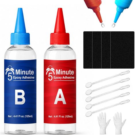 Colle époxy 5 minutes 250 ml, colle bi-composante, durcissement rapide, résine époxy transparente à 2 composants, colle universelle pour chaque application (1/5)