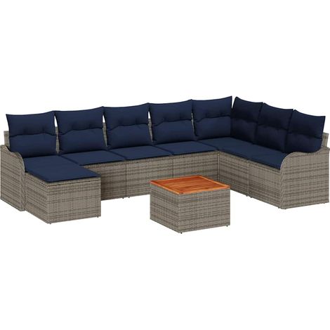 Garden Sofa Set 9 pcs Grey Poly Rattan vidaXL (1/5)
