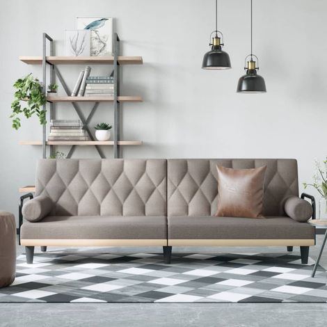 Schlafsofa mit Armlehnen Taupe Stoff