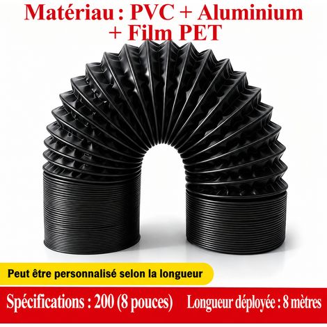 Gaine de ventilation flexible composite PVC aluminium Ø 200 mm 8 m noir 200 8 21 × 21 × 34 cm 1,733 kg – Livraison gratuite