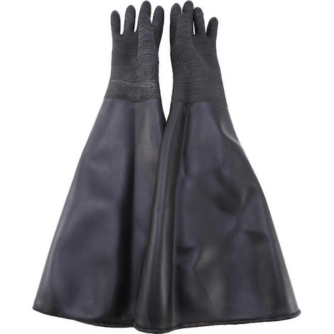 Gants de sablage en caoutchouc noir rayé, pour cabine de sablage, 65 x 30 cm (1/4)