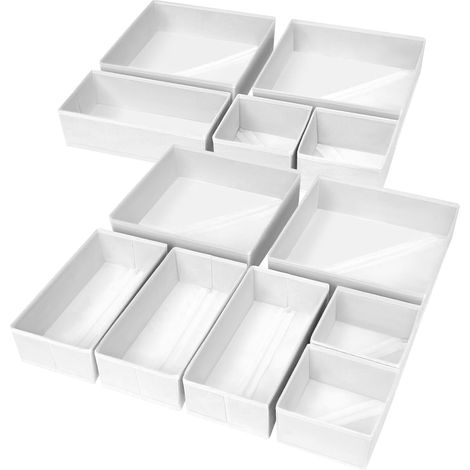 Set of 12 Non-woven Storage Boxes, Foldable and Breathable Drawer Organizers, Ideal Drawer Storage for Bras and Underwear, White (1/5)