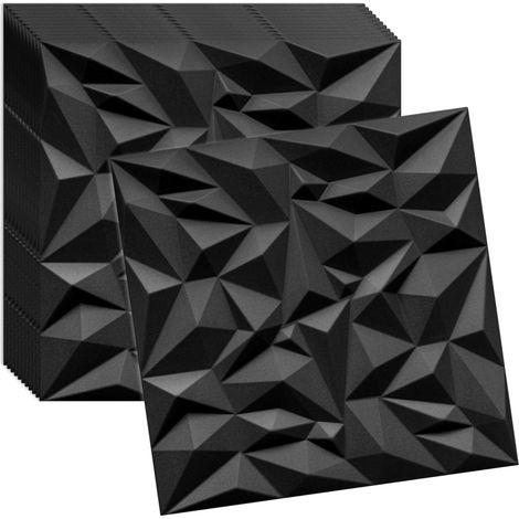 Panneaux muraux et plafond 3D noir VERDICO 50x50 cm – polystyrène décoratif, lot 1 pièces (0.25 m²)