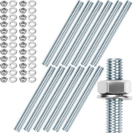 12 pièces Tige filetée M6 Tiges filetées M6 X 100mm Tige filetée Boulon fileté Acier plaqué zinc Écrous à six pans bleus Zinc Tiges filetées avec 24pcs écrous hexagonaux et 24pcs rondelles (1/5)