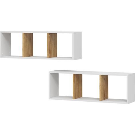 Étagère murale Tomy, Chêne blanc/force de l'or, 90x30cm Lot de 2, Vicco